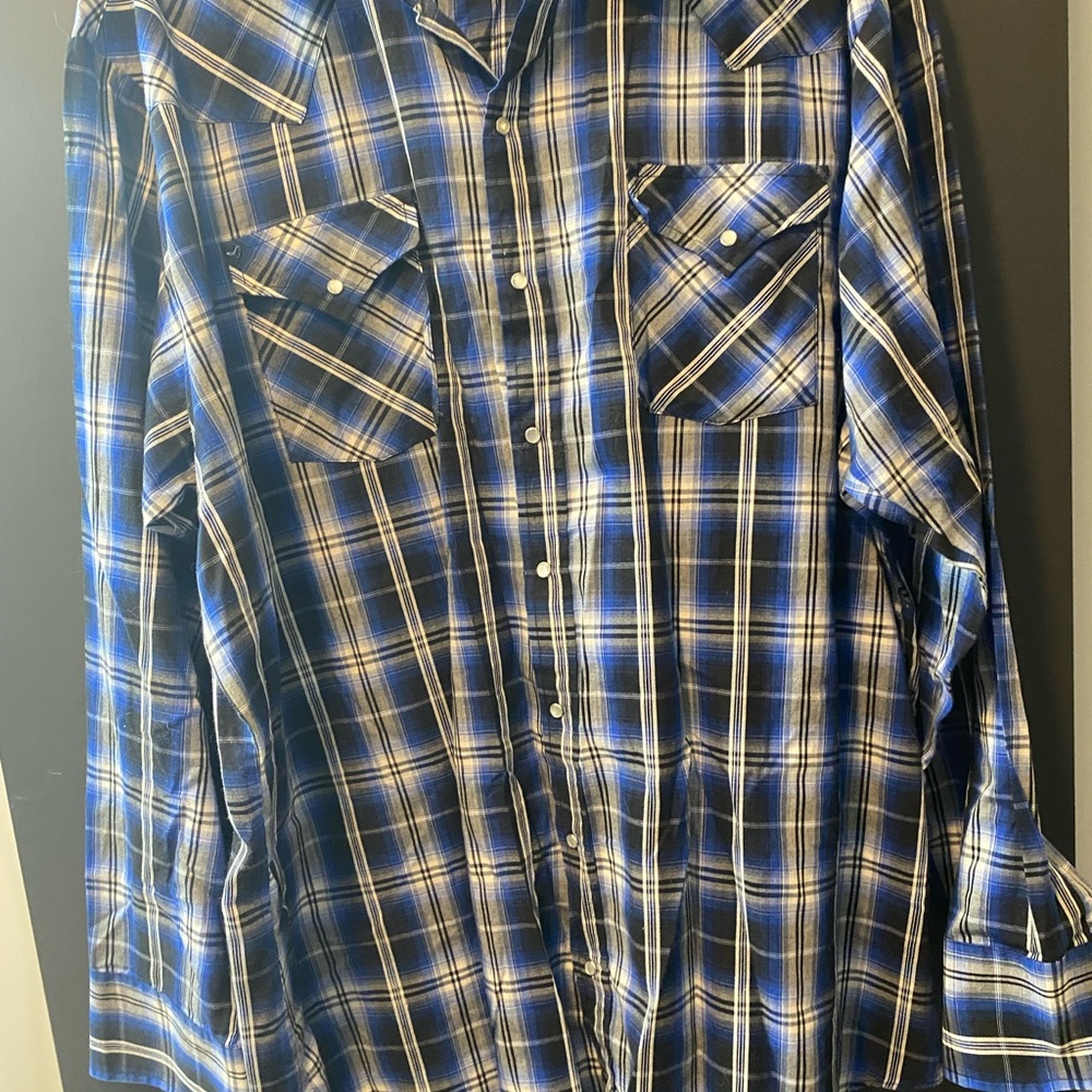 2XLT Ely Cattelman pearl snap Blue Plaid Men's Shirt